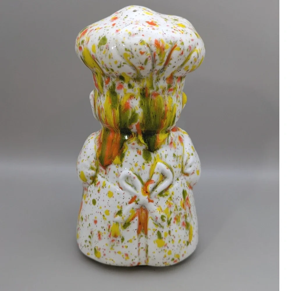 Vintage Chef Salt Pepper Cheese Shaker Set Splatter‎ Drip Glaze Multicolor 3pc